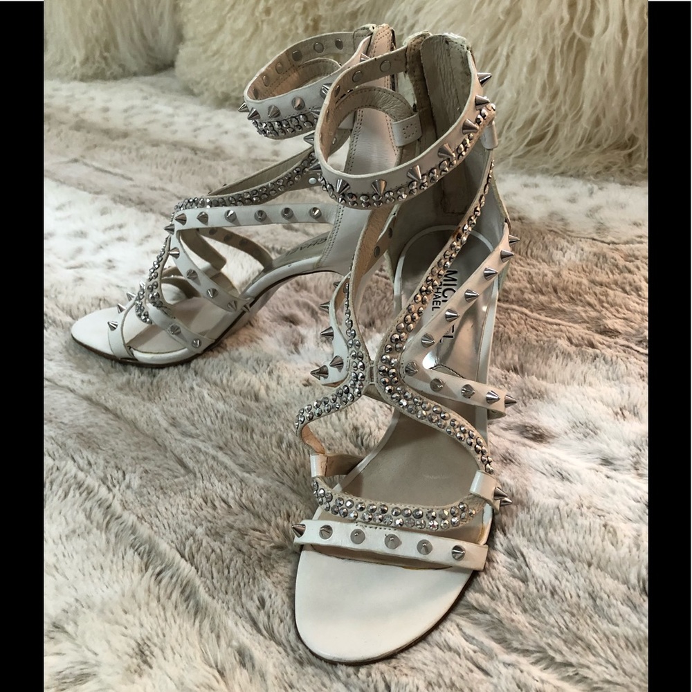 Michael Kors white and silver studded high heeled sandals size 6